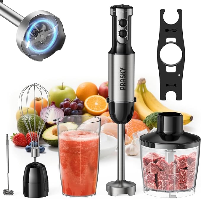 Immersion Blender Handheld 1200W, 20-speeds, 5-in-1 Handheld Mixer | Mining Beaker,Chopper,Whisk, Frother and Stick Blender Suitable for Kitchen, Protein Shakes and Baby Food - Black