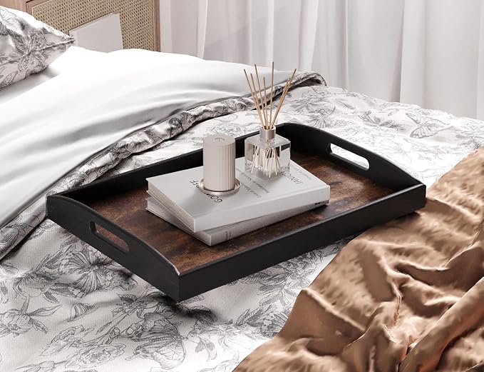 Wooden Set of 2 Serving Trays with Handles Decorative Tray | 2 Pack, Decorative Trays, for Coffee Table, Kitchen Counter, Breakfast, Party