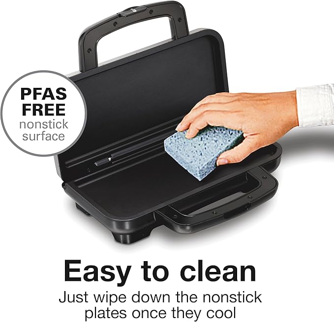 Proctor Silex Deluxe Hot Sandwich Maker With PFAS-Free Non-Stick Plates | Fits 2 Grilled Cheese, Reubens, Tortas Or Subs | Easy-Clean Durable Ceramic Surface | Stainless Steel | 25415MN