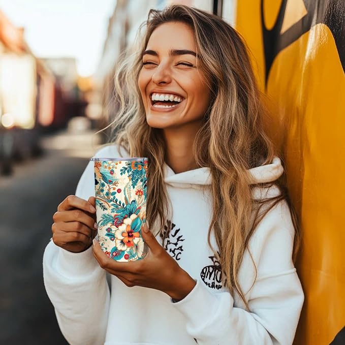 Floral Tumbler 20 oz | Stainless Steel Travel Mug with Lid | Insulated Flower Cup for Coffee, Tea and Iced Drinks | Birthday and Christmas Gifts for Women, Mom and Girlfriend