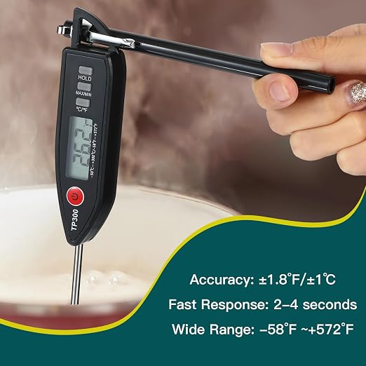 6 Set Digital Food Thermometer Long Probe Instant,Black | Waterproof for Water Liquid Candle, Instant Temperature Read for Kitchen BBQ Grill Candy Meat, Foldable Probe Thermometer