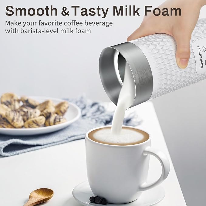 SIMPLETASTE Milk Frother, 4-in-1 Electric Automatic Milk Steamer | Warm and Cold Foam Maker and Milk Warmer for Latte, Cappuccino, Macchiato, Hot Chocolate