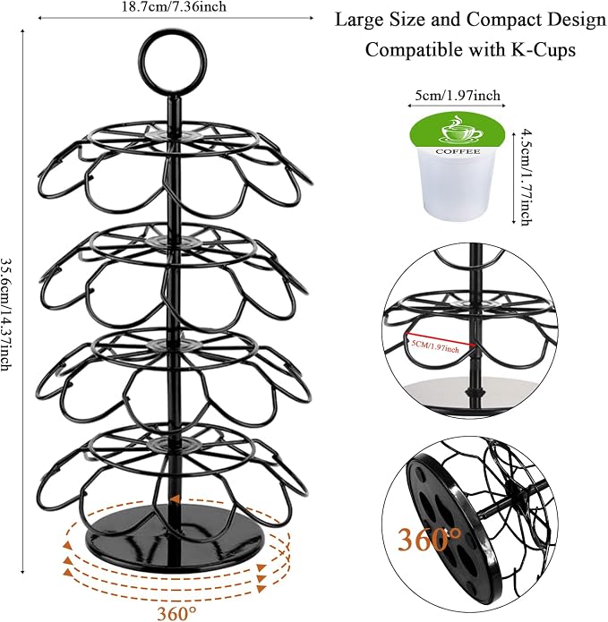 KIMIUP Coffee Pod Holder, K Cup Organizer Compatible with K-Cups(36 Pods) | Kitchen Detachable Coffee Pod Organizer for Countertop, Spins 360-Degrees
