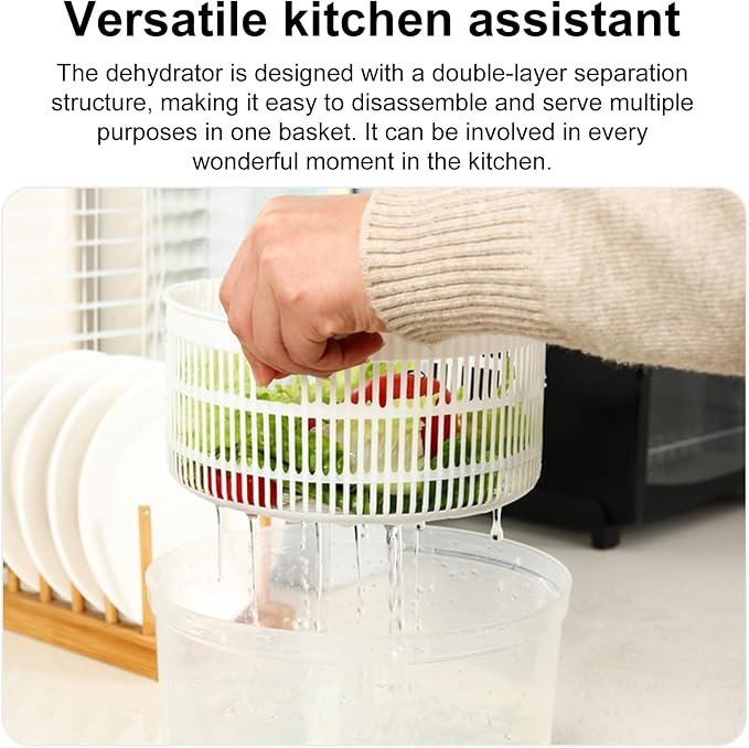 Salad Spinner,Vegetables Fruits Wash Bowl Large Capacity BPA Free Double Layer Detachable Manual Lettuce Spinner,Fruit and Vegetable Washer,Spin and Dry Salad Greens (Orange)