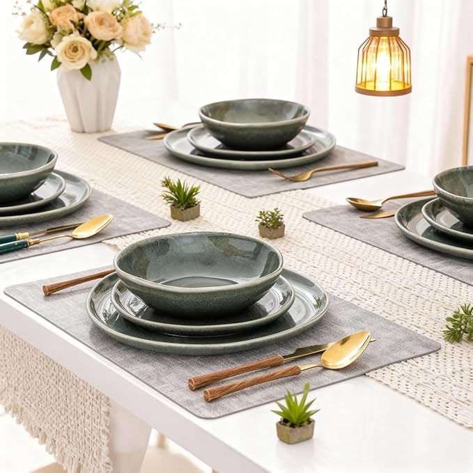 AmorArc Ceramic Dinnerware Sets for 8, 24Pcs Plates and Bowls Sets Dishes | Stoneware Handmade Reactive Glaze Dinner Set, Highly Scratch Resistant | Dishwasher & Microwave Safe Dishware