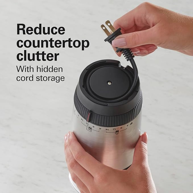 Hamilton Beach Custom Grind Electric Coffee Grinder For Up To 14 Cups | Grinds Coffee Beans, Spices & More | Hands-Free Operation, Auto Shutoff | Easy-Clean Removable Chamber | Stainless Steel