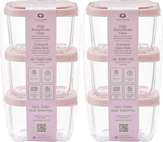 Glass Food Storage Containers with Lids — 12 Piece — 10.5 oz Glass with BPA-Free Leakproof Stackable Lids — Microwave, Oven & Dishwasher Safe — Ideal for Meal Prep & More - Berry Blush