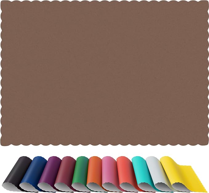 Paper Placemats - Disposable - Scalloped Edge (50, Brown)