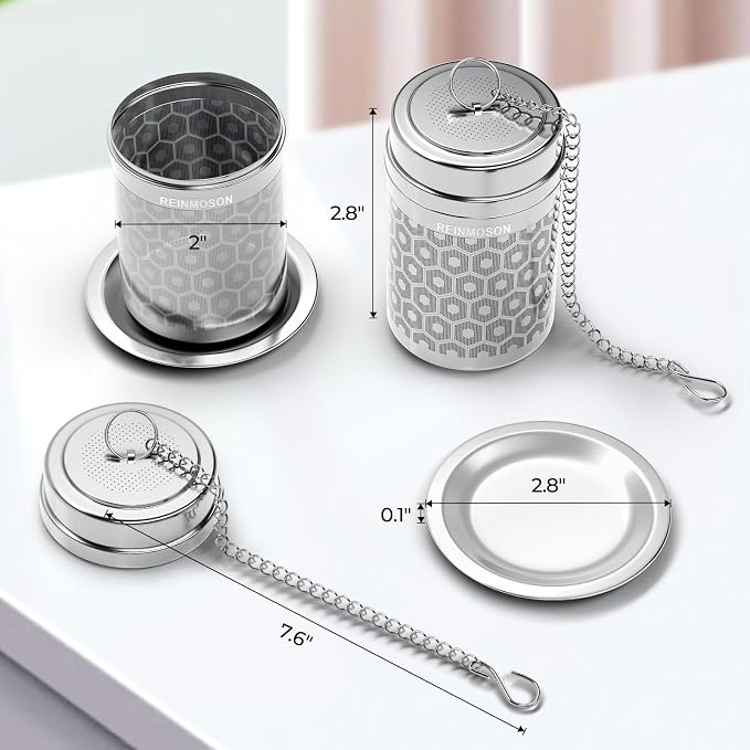 2 Pack Large Tea Infuser for Loose Leaf Tea & Spice Ball 2”x2.8” | Stainless Steel Tea Strainer Fine Mesh Large Tea Ball for Loose Leaf Tea Steeper for Teapot Pitcher Cup Mug Bottle Kettle