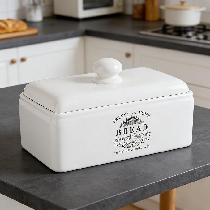 Ceramic Bread Box For Kitchen Countertop Storage Container Large Basket Holder For Kitchen Counter Retro Farmhouse Decor Bread Bins