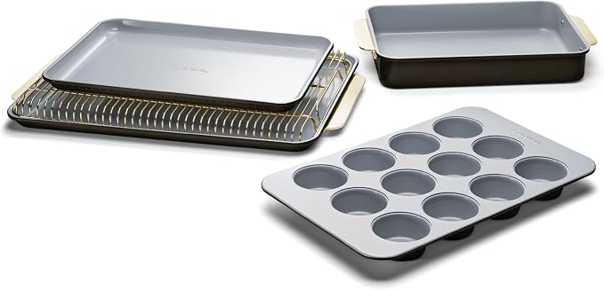 Caraway Nonstick Ceramic Bakeware Set (5 Pieces) - Baking Sheets, Assorted Baking Pans & Storage - Aluminized Steel Body - Non Toxic, PTFE & PFOA Free - Black | Baking Sheets, Assorted Baking Pans and Storage, Aluminized Steel Body, Non-Toxic, PTFE and...