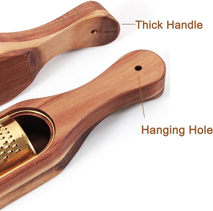 Box Cheese Grater With Container Stainless Steel Parmesan Cheese Grater With Wood Handle Shredder Zester Grater Box Kitchen Handheld Cheese Spoon Grater-Gold Colour (With Handle)
