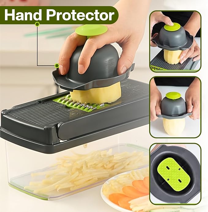 Vegetable Chopper, 16-in-1 Food Slicer, Onion Chopper, Mandoline Vegetable Slicer, Cutter, Spiralizer, 8 Stainless Steel Blades, Includes a Food Storage for Kitchen
