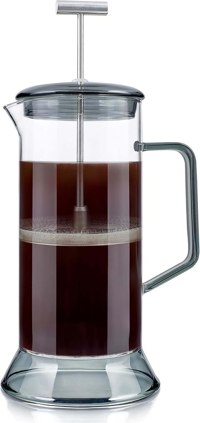 Teabloom Toulouse Borosilicate Glass Tea Press and Coffee Maker with No Plastic, 24-Ounce (700 mL) - Dusk Grey