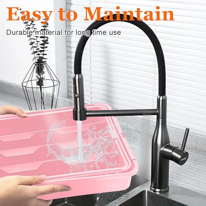 Silverware Organizer - Expandable Silverware Drawer Organizer, Adjustable Drawer Organizer, Silverware Tray for Drawer 15.2"x 19" Utensil Drawer Organizer, Kitchen Organizers Storage, Pink