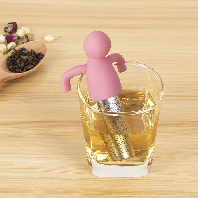Leden Loose Leaf Tea Infuser Tea Steeper for Girl Kid Extra Fine Mesh Pink | Stainless Steel Fun Person-shaped Design Tea Strainer Filter with Silicone Handle for Loose Tea Ball for Cup Mug