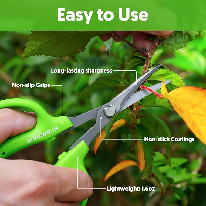 Garden Scissors, 2 PCS, 6-in, Non-Stick Coated Steel, Straight Blades | Sharp Pruning Shear, Gardening Tools, Garden Snips for Plants, Herbs, Flowers in Grow Tent and Hydroponics, Easy to Clean