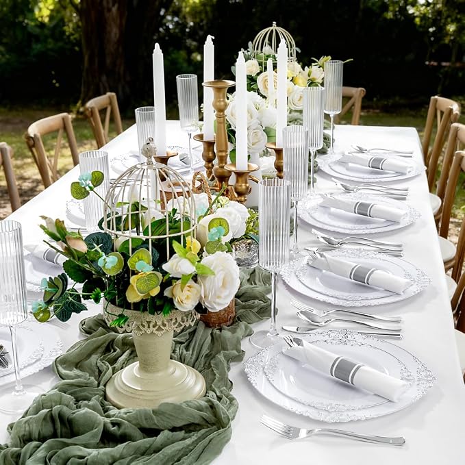 400PCS Pre Rolled Silver Plastic Silverware Heavy Duty for Wedding | Individually Wrapped Utensils, 100 Pack, Durable and Sturdy, BPA free, Include Matching napkins, For Parties, Catered Events