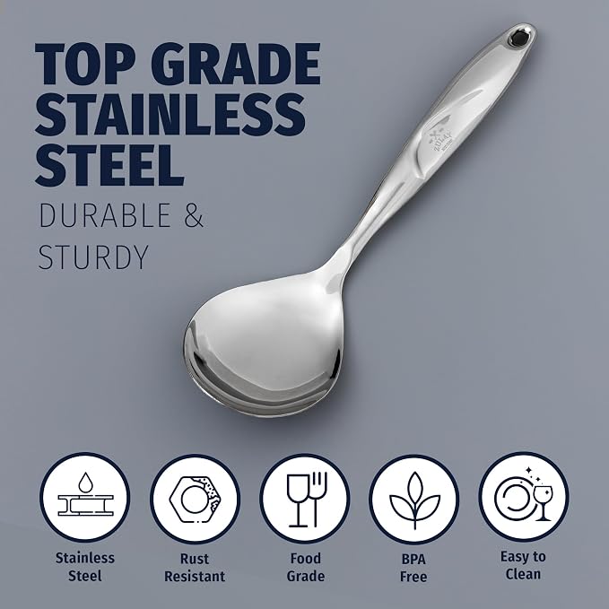 Zulay Kitchen Stainless Steel Serving Spoon - 11.5” Large Cooking & Serving Spoon with Ergonomic Handle - Durable, Rust-Resistant & Dishwasher Safe Kitchen Utensil for Cooking and Buffets | 11.5” Large Cooking & Serving Spoon with Ergonomic Handle - Du...