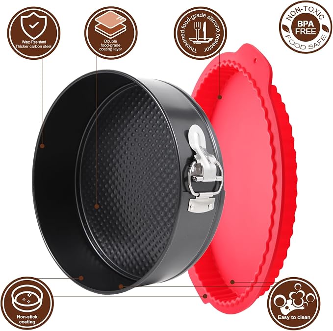 4-7-9-10 Inch Non-stick Springform Cheesecake Pan Set of 4 | Food Grade, FDA Food Contact Safe, Non-Stick, Dishwasher Safe, Removable Bottom, Comes with Silicone Base Protector