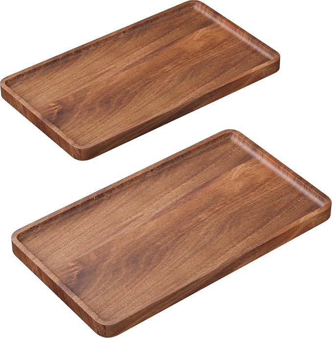 VERTORGAN 2 Pack Acacia Wood Serving Tray,13.8x7.9 Inch Trays,Home Decor | Coffee Table Tray,Living Room Decor,Bar Serving Platter,Party Tray,Charcuterie Board,Cheese Platter, Decorative Wood Tray