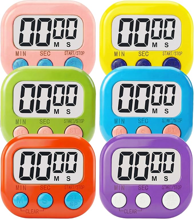 Digital Timer for Classroom Teachers Students, Magnetic Countdown Timer | Easy Timers for Kids Homework Study Kitchen Cooking Gym Game, 6 Pcs