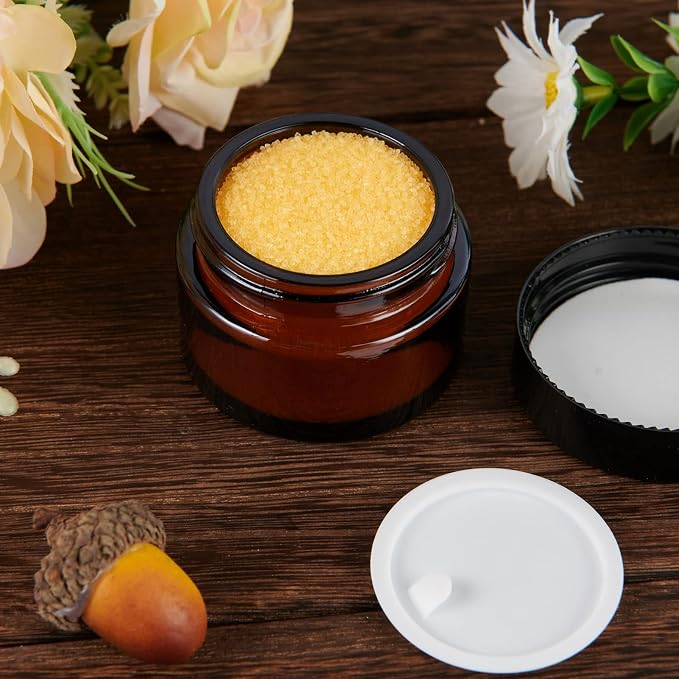 1oz Glass Jar with Lid,Hoa Kinh 30Pack Amber Cosmetic Glass Jars with Lids | Travel Jars with Inner Liners and Black Lids for Storing Lip and Body Scrub, Lotion, Body Butter, Bath Salts, Liquid