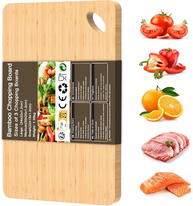 Viretang Bamboo Cutting Board for Kitchen, 15.3* 8.7'', Large Size, Natural | Wooden Chopping Board for Serving & Meat & Vegetable, Lightweight, Durable, Knife Friendly, Hang Hole for Easy Storage, Clean