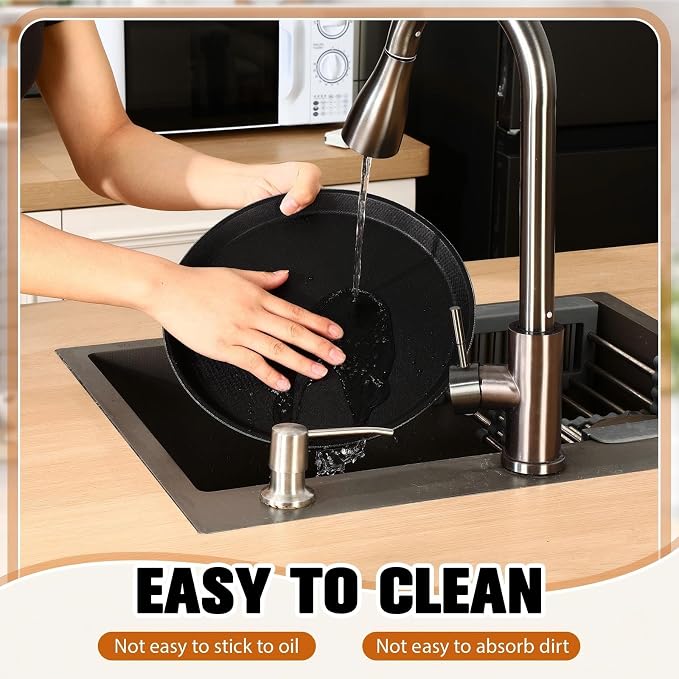 Zopeal 2 Pcs Bar Service Tray Round Plastic Non Slip,11" | For Waiter Server in Restaurant Cafeteria Bar, Raised Edges Prevent Spills, Cocktail Food Server, Textured Surface Grip