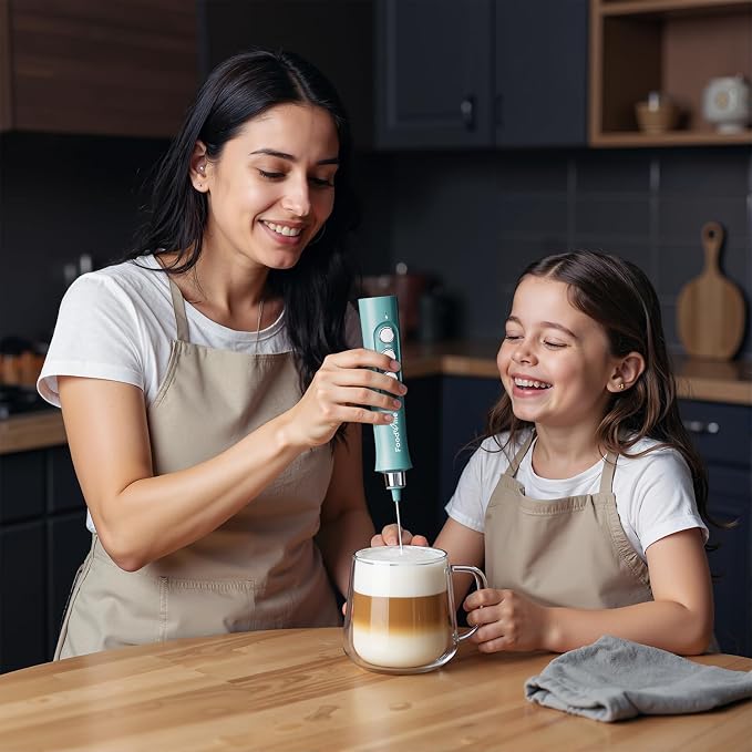 MF02 Rechargeable Milk Frother Handheld Foam Maker with Stainless Whisk for Cappuccino, Latte, Bulletproof Coffee, Keto Diet, Protein Powder, Matcha (Turquoise Green)