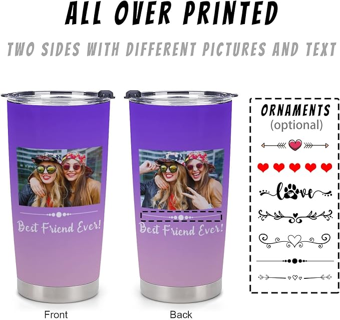 Personalized Tumbler Custom Vacuum Insulated Travel Mug Customizable Coffee Cup with Your Photos and Text Christmas Birthday Gift (One Photos+Text(two sides))