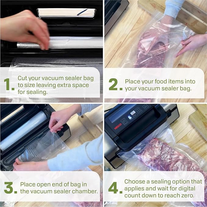 NESCO VS-05B 8" x 12" Bags, Compatible Vacuum sealers and Other Brands, Dishwasher Safe, Tear Resistant, Safe to Microwave, Boil, or Freeze