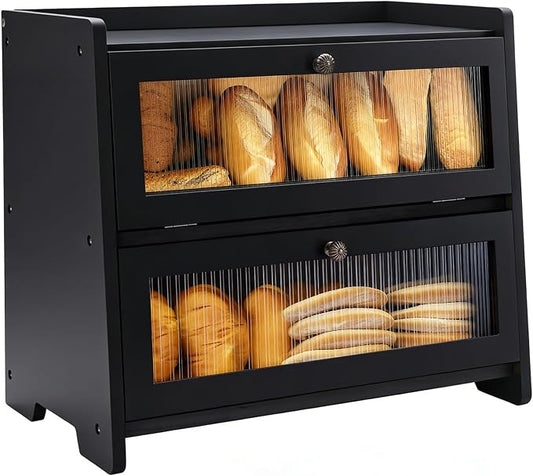 VEDALIO Bread Box For Kitchen Countertop, Black Breadbox, Bread Boxes for Kitchen Counter Organizer Decor Storage, Wooden Storage Box Breadbox, Housewarming Birthday Wedding Christmas Gift