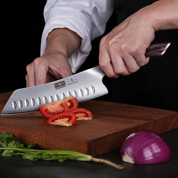 HOSHANHO 7 Inch Japanese Chef Knife, Ultra Sharp Kitchen Santoku Knives | Professional Japanese High Carbon Stainless Steel Kitchen Knife, Cooking Knife with Ergonomic Pakkawood Handle, Gifts