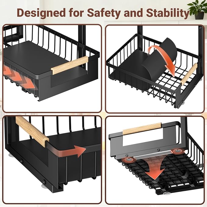 Under Sink Organizers and Storage, 2 Pack L-Shaped Pull Out Cabinet Organizer, 2 Tier Sliding Storage Rack with Adjustable Height, Metal Under Sink Shelf for Kitchen, Bathroom, Pantry, Black