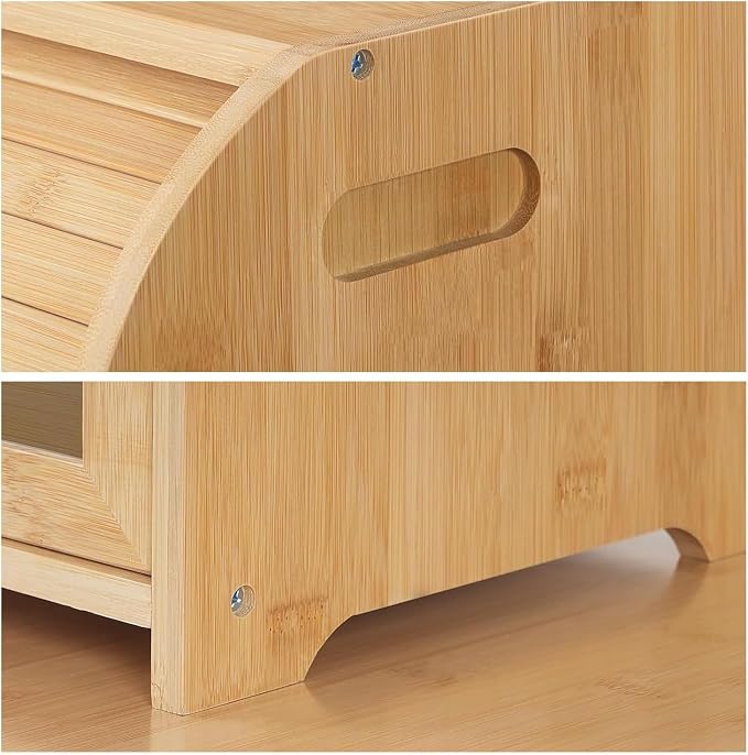 Bamboo Bread Box Roll Top for Kitchen Countertop Breadbox Storage | Roll Top Bread Box with Sliding Lid,Large Double Layer with Adjustable Middle Shelf