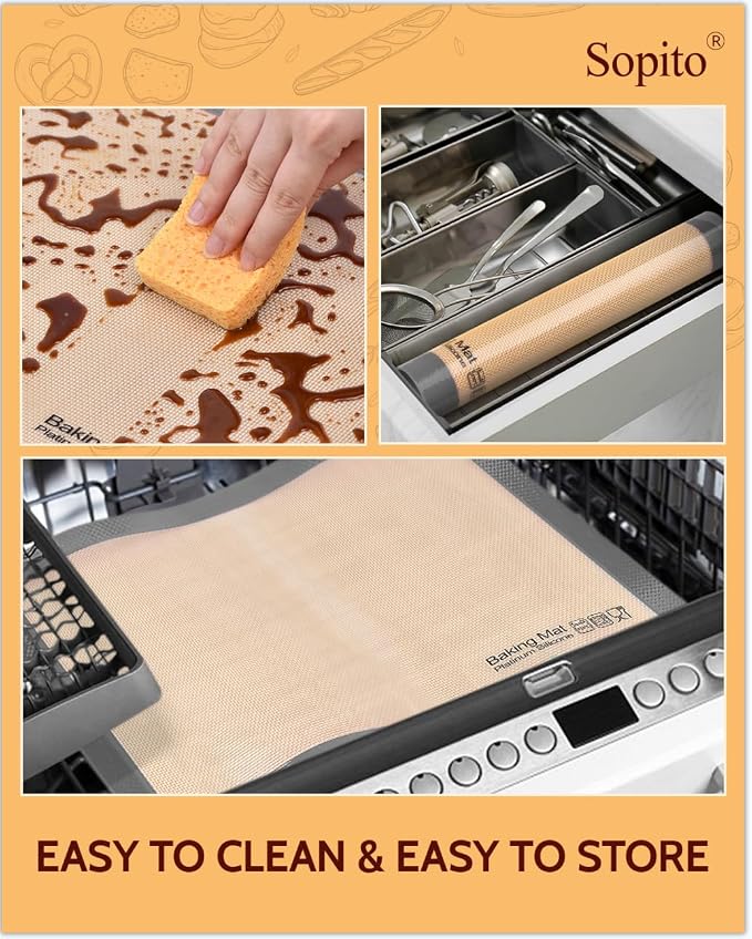 Sopito Platinum Silicone Baking Mat, Non-Stick Silicone Baking Sheet, 5 Pcs | Reusable, Food-Grade, Heat Resistant to 480℃, Dishwasher Safe, Half-sheets, Quarter-sheets, and Round Mat Set, Versatility