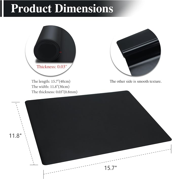 2Pcs Black Silicone Placemats, 15.7"x 11.8" - Kitchen Counter & Baking Silicone Mats