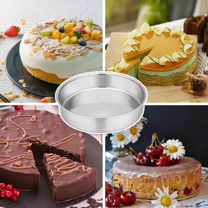 TeamFar 8 Inch Cake Pan Set of 2, Round Layer Cake Baking Pans Tins | Stainless Steel Bakeware Cake Pans for Birthday Wedding Party, Non-Toxic & Mirror Finish & Dishwasher Safe