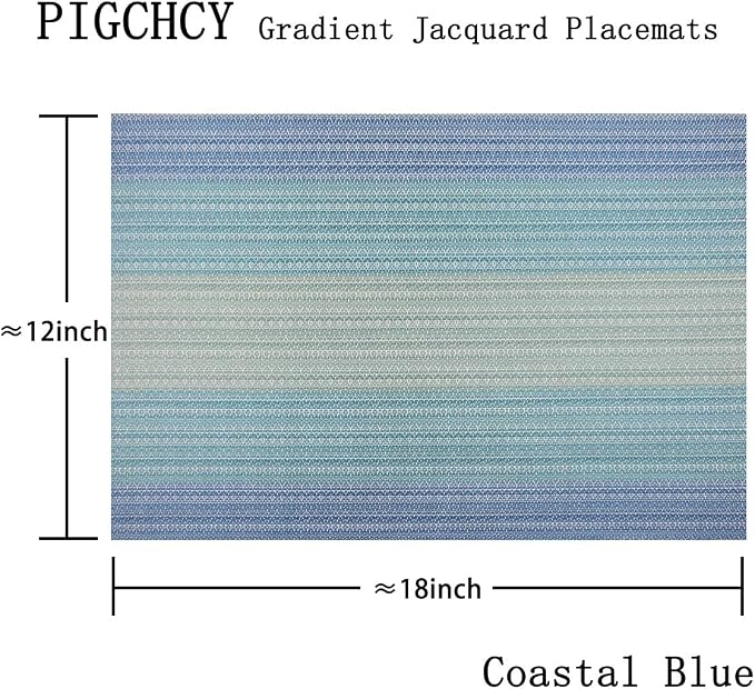 PIGCHCY Placemat,Washable Woven Non-Slip Insulation Durable Placemat Vinyl Table Mat Set of 6 (6pcs Placemats, Coastal Blue)