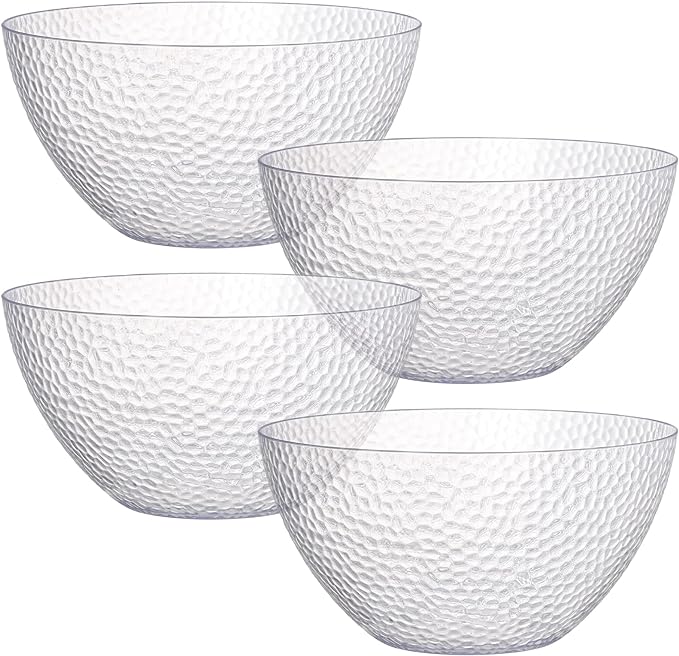 4 Pack Clear Plastic Serving Bowls, 135 OZ Large Round Plastic Bowls, 10 Inch Disposable Reusable Salad Mixing Bowl Buffet Containers for Catering, Party, Salad, Fruit, Chips, Popcorn, Snack