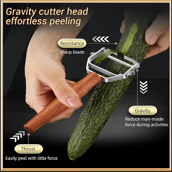 Y-Shaped Vegetable Peeler Wooden Handle Stainless Steel for Fruit | Multifunctional Peeler,Sharp Serrated Blade,Built-In Potato Eye Remover,Ergonomic Non-slip Grip for Fruit Veggie Potato