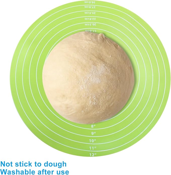 Hitefu 12 Inch Round Silicone Cake Mat, Green | Silicone Baking Mat, With Measurement, For Cake Turntable, For Rolling Dough