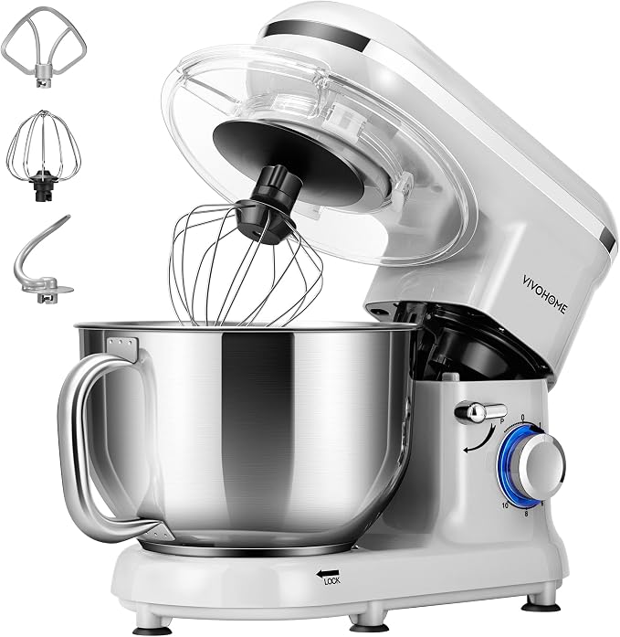 VIVOHOME Stand Mixer, 6-Quart Tilt-Head Kitchen Mixer with Bowl, Silver | 10 Speeds, Splash Guard, Dough Hook, Beater, Whisk, Egg Separator, for Cake & Bread