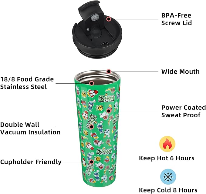 BJPKPK 34oz Coffee Tumbler with Straw, Insulated Stainless Steel Cup | Double Wall Vacuum, Leak Proof Lid, Keeps Hot/Cold/Iced, BPA Free, Travel & Outdoor, Game