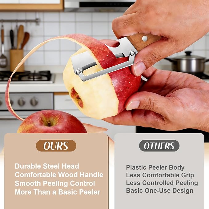 2026 Upgrade Vegetable Peeler With Wooden Handle, Stainless Steel Wide Blade Potato and Carrot Peeler, 2-in-1 Veggie Peeler With Bottle Opener for Kitchen, Camping and Travel (1PCS)
