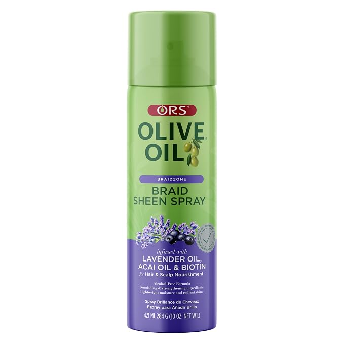 ORS Olive Oil Braidzone Braid Sheen Spray with Lavender, Acai & Biotin for Hair & Scalp Nourishment 10 Ounces