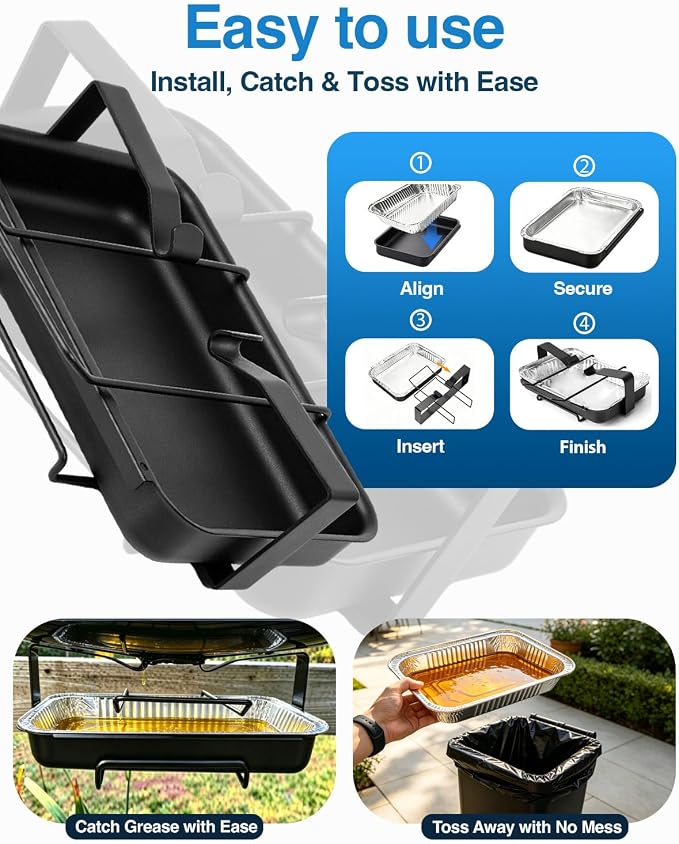 7515 Drip Pan Holder & 20 Liners for Weber Spirit Summit 8.6 x 6 | Catch Pan & Grease Tray Foil Liners for Weber 93305 & 6415, Drip Tray for Weber Spirit, Genesis, Genesis II & Summit Grills