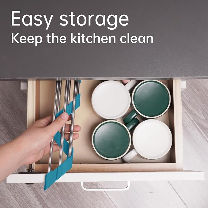 Tomorotec Triangle Roll-Up Dish Drying Rack for Sink Corner Small Foldable Stainless Steel Over The Sink Multipurpose Kitchen Drainer Caddy Organizer Storage Shelf Holder (Dark Green) | BPA-Free Food-Grade Silicone Edges Foldable Waterproof Rustproof H...