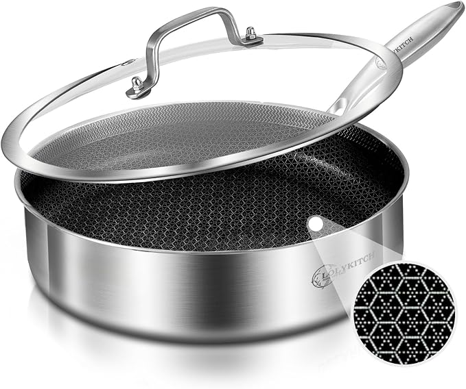 LOLYKITCH 3-Quart Deep Skillet with Lid | 10 Inch | Riveted Handle | Hybrid Nonstick | Sauté Pan | Dishwasher & Oven Safe | 2-3 Servings | Induction Compatible